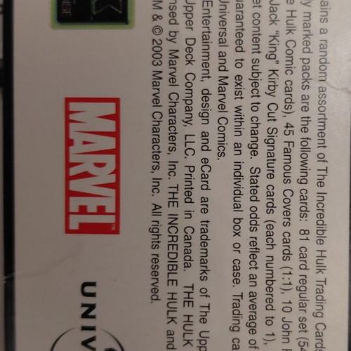 Hulk Film & Comic Cards pack of 16, 2003, Upper Deck Marvel, like new