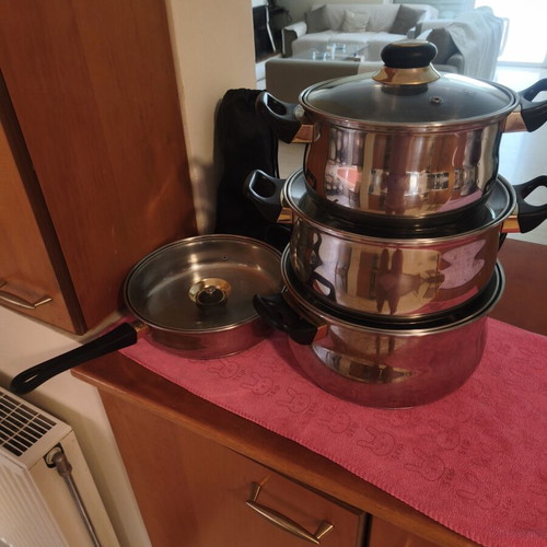 Empirestar stainless steel cookware set 22+26+28 cm pots and 25 cm pan with cheese grater gift