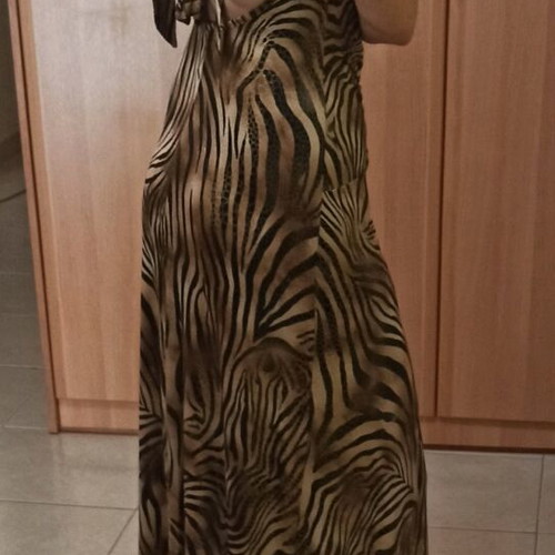 Maxi dress animal print with open back and bikini top, new
