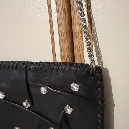 Women's leather crossbody bag like new with rhinestones and double chain