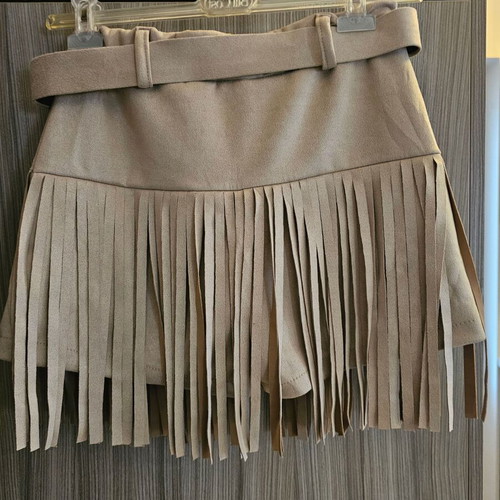 Skirt with fringes and built-in shorts, new, beige brown