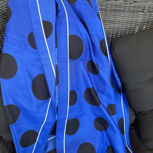 Scarf new, blue black polka dot viscose