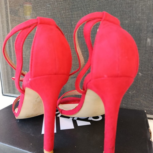 Suede red sandals size 36 used, 9 cm heel height