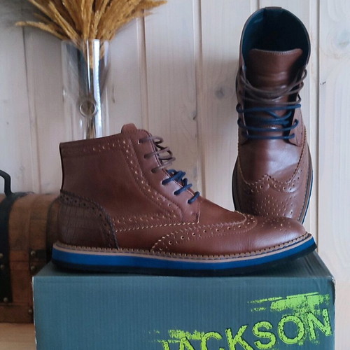 Brogue men's boots Jackson like new, brown and blue, size 44
