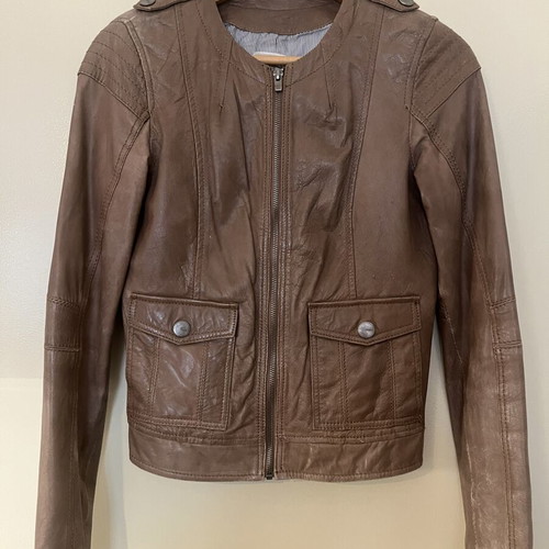 Leather jacket Pull & Bear brown used, no collar with pockets