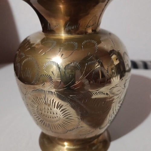 Handmade brass vase like new with carved designs