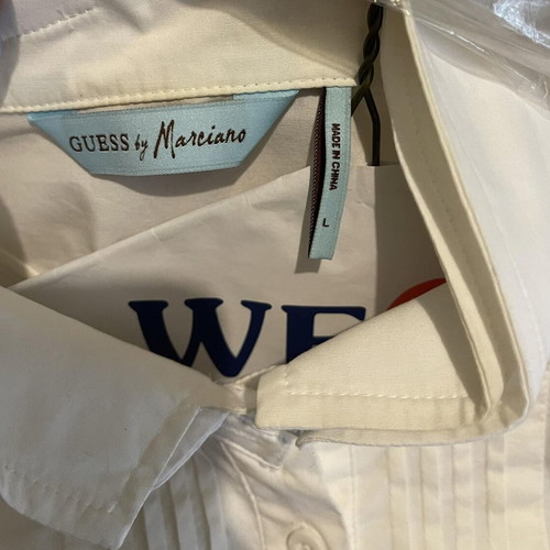 Guess sleeveless tuxedo shirt like new, white, size L