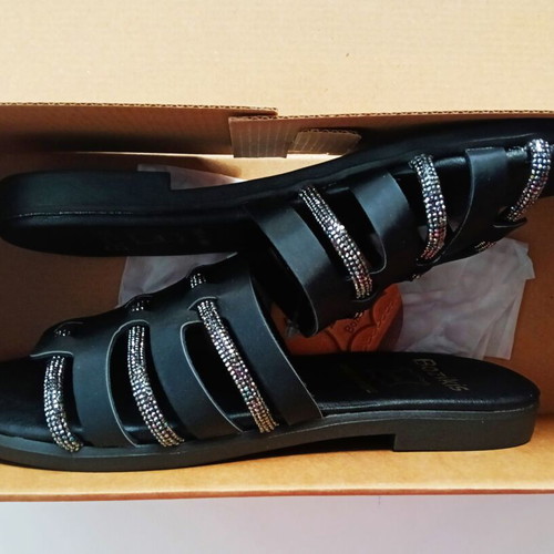 Bozikis Black Leather Sandals with Strass New Size 36