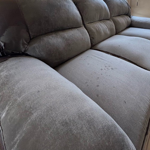 3-seater sofa used with fabric wear, gray