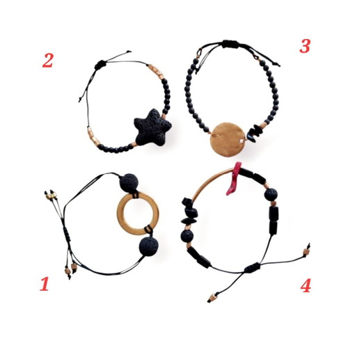 Set of 4 bracelets 18K gold plated with lava and coral