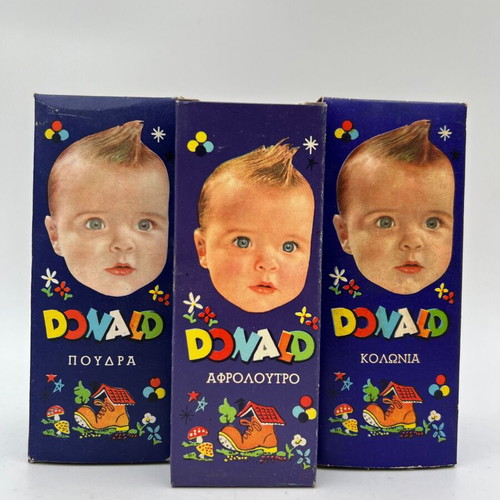 Donald vintage baby care set (cologne, bubble bath, talc) New Old Stock