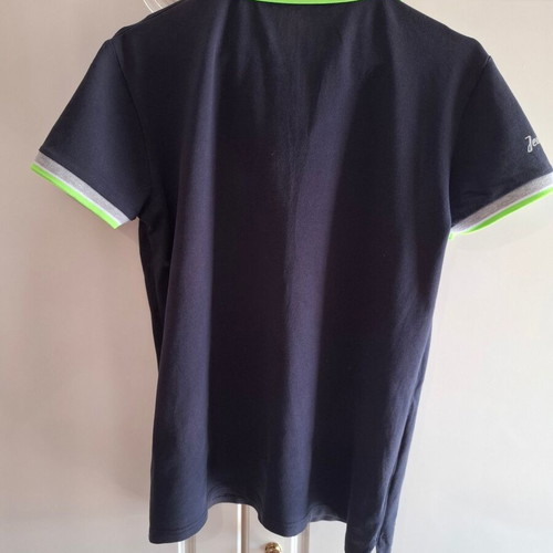 New Mentality Polo Shirt M Navy Blue with Grey and Green Details like new