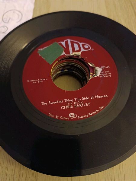  45 rpm diskos viniliou Chris Bartley the sweetest thing this side of heaven, love me baby