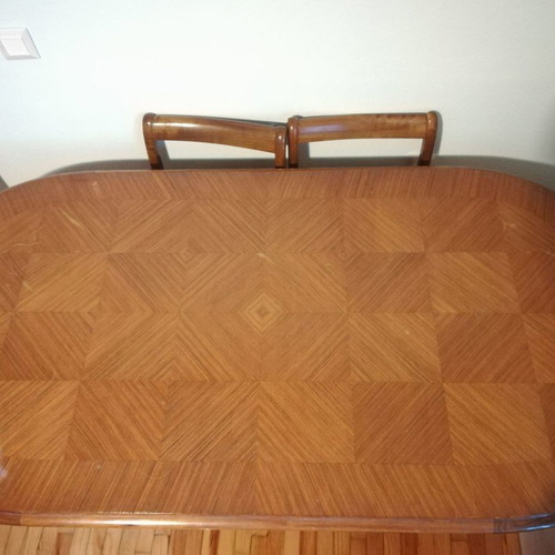 Solid dining table used, handmade with veneer