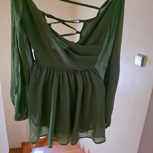 Bs Boutique mini dress, green with long sheer sleeves
