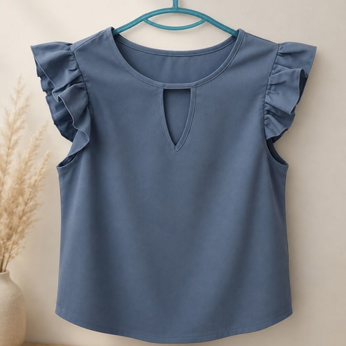 Ciel summer blouse new, ruffle sleeves, blue shade