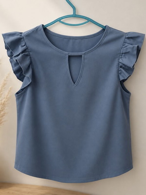 Ciel summer blouse new, ruffle sleeves, blue shade