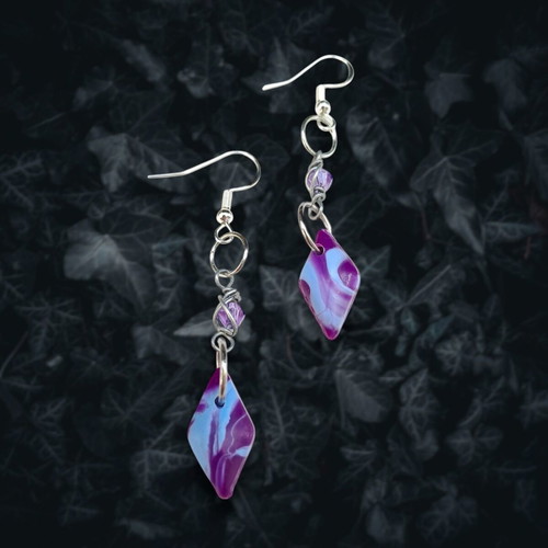 Diamond Earrings Purple-Blue New, Handmade, Hypoallergenic, Recycled