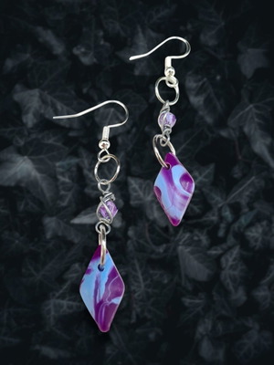 Diamond Earrings Purple-Blue New, Handmade, Hypoallergenic, Recycled