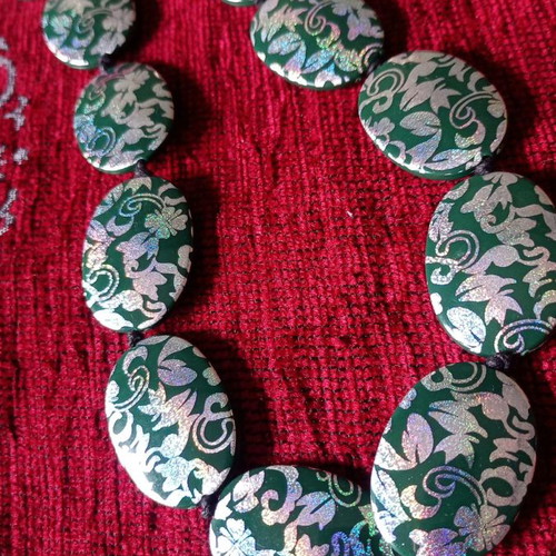 Acrylic green necklace used with holographic silver floral details