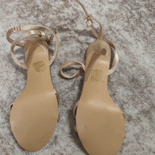 Satin sandals new with rhinestones, size 37, champagne light gold