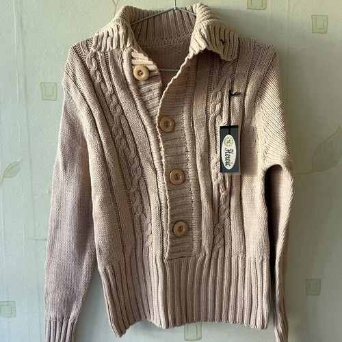 A-Style beige knitted blouse with large buttons, new, size M
