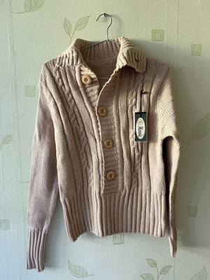 A-Style beige knitted blouse with large buttons, new, size M