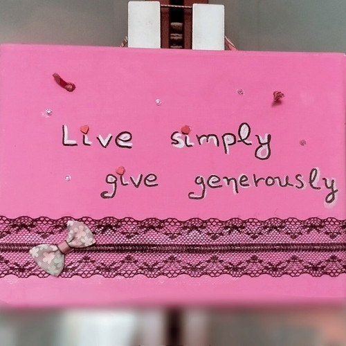 Pink canvas wall decor with message, handmade