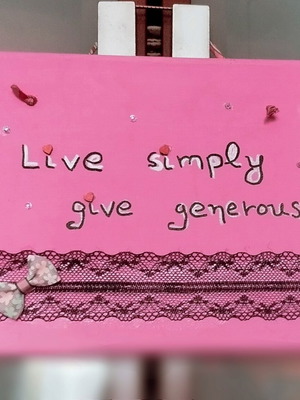 Pink canvas wall decor with message, handmade