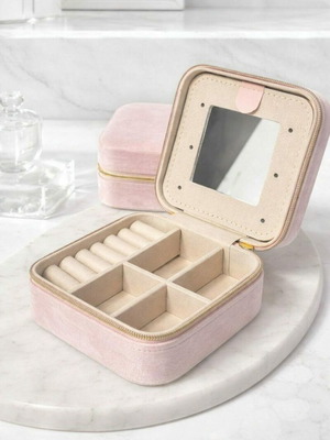 Velvet jewelry travel case with mirror pink new