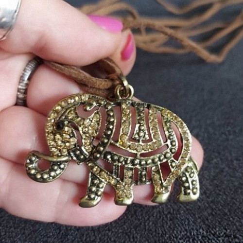 Parfois Elephant Necklace like new with stones on natural suede