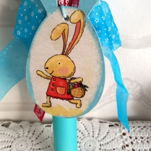 Easter candle with bunny new, blue with decoupage decoration
