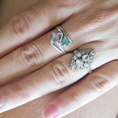 Silver ring 925 with fluorite gemstones, like new