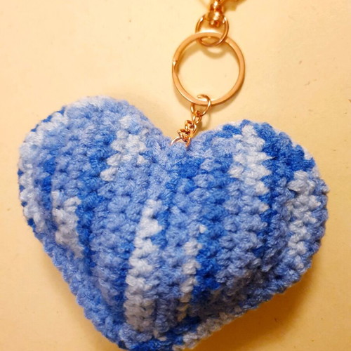 Heart-shaped blue ombre charm keychain with colorful rhinestones handmade new