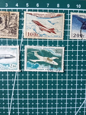 Set of 5 used French airmail stamps (1954-1959)