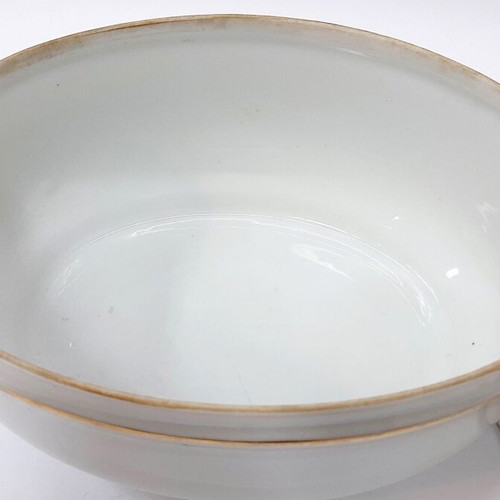 Vintage Schlaggenwald porcelain soup tureen, like new, white and gold