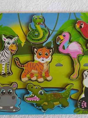 Wooden puzzle toy jungle animals used