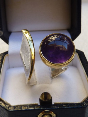 925 Silver Ring with Amethyst, Handmade, 24kt Gold Plated