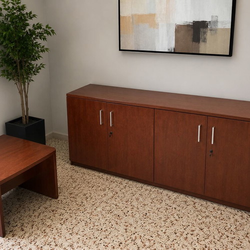 Sato office set used with desk, double cabinet, 2 visitor chairs and side table