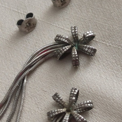Vintage handmade silver star earrings with long chains 925 like new