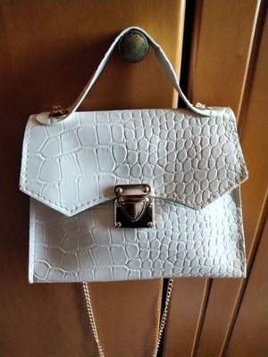Handbag beige faux leather with gold chain new