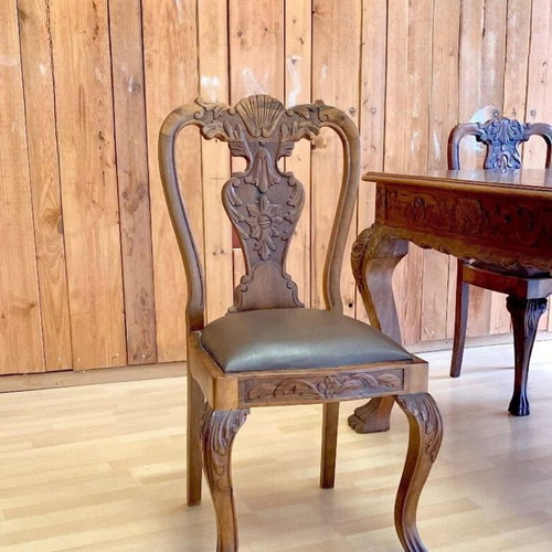 Antique handmade carved solid wood chair 1960, lion paw legs