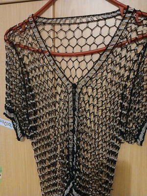 Ζακετάκι κοντό μανίκι χειροποίητο πλέγματος με χάντρες σαν καινούργιο