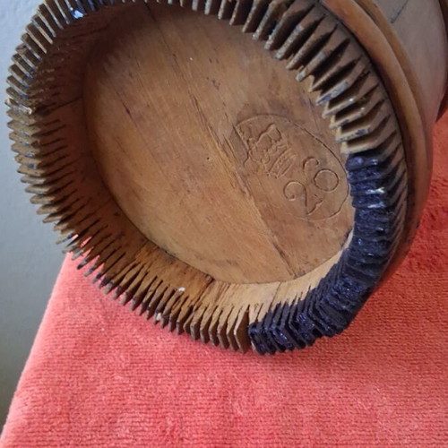 Wooden jug 1910 with handmade nails and state control stamp
