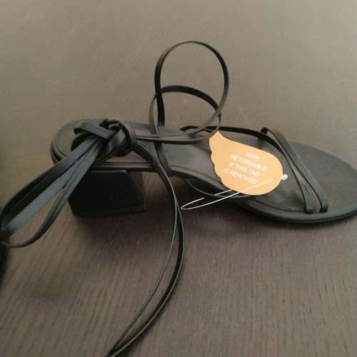 Ancient Greek Sandals black tied sandals with low heel, new, size 38