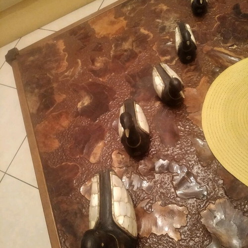 Decorative duck set of 5 with mother-of-pearl and bronze new