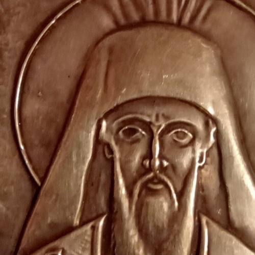 Silver frame Saint Antonios, 1000 silver, 260g with wooden base