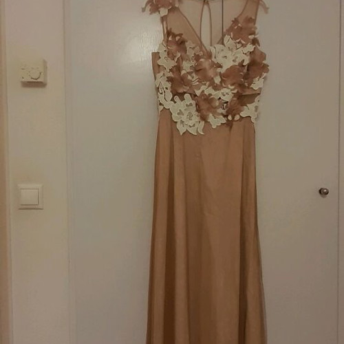 Spell maxi dress like new, beige with embroidered flowers and tulle