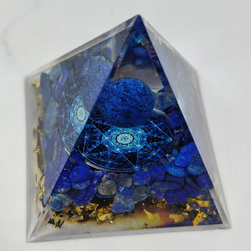 Orgonite Pyramid Lapis Lazuli with Geometric Motif like new