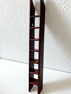 Handmade wooden miniature ladder used, 39 cm